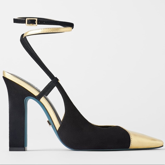 Zara BLUE COLLECTION COMBINATION LEATHER HIGH HEEL - Picture 3 of 7